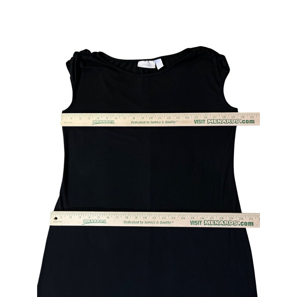 Chico’s Black Sleeveless Dress Women’s Size 1 (M/8) Ruched Shoulders Rayon Blend - Picture 9 of 13